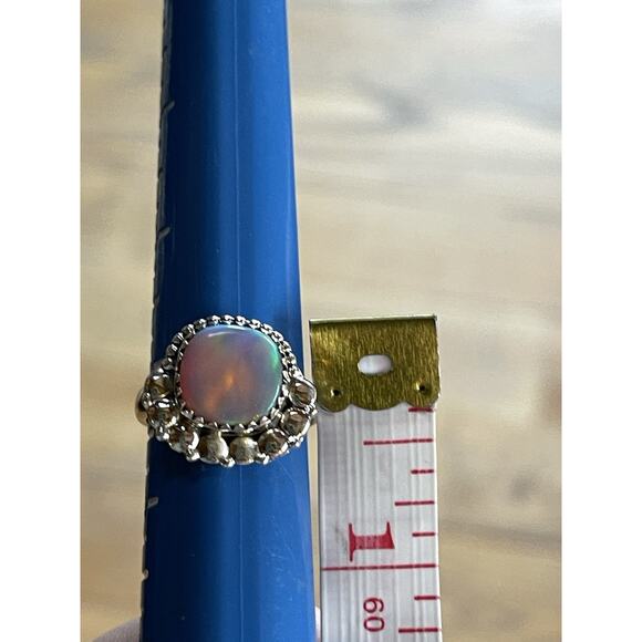Pink Aurora Opal Ring 925 Sterling Silver Ring Color Flash Size 7.25 - Picture 9 of 9